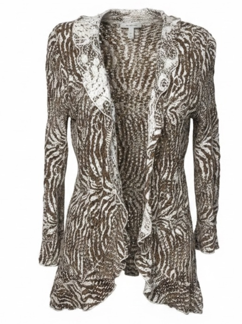 Drapers and Damons Waterfall Crochet Cardigan Brown White size Petite Medium